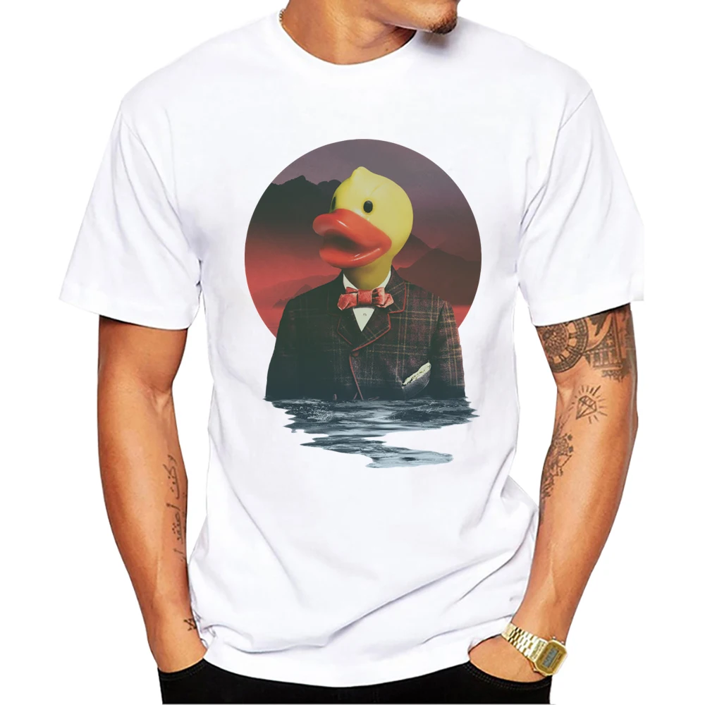Teehub O-Ausschnitt Kurzarm männlich lässig Tops Vintage Hollow een Streetwear Dämon Ente Print Herren T-Shirt Herren Kleidung – Detail 5