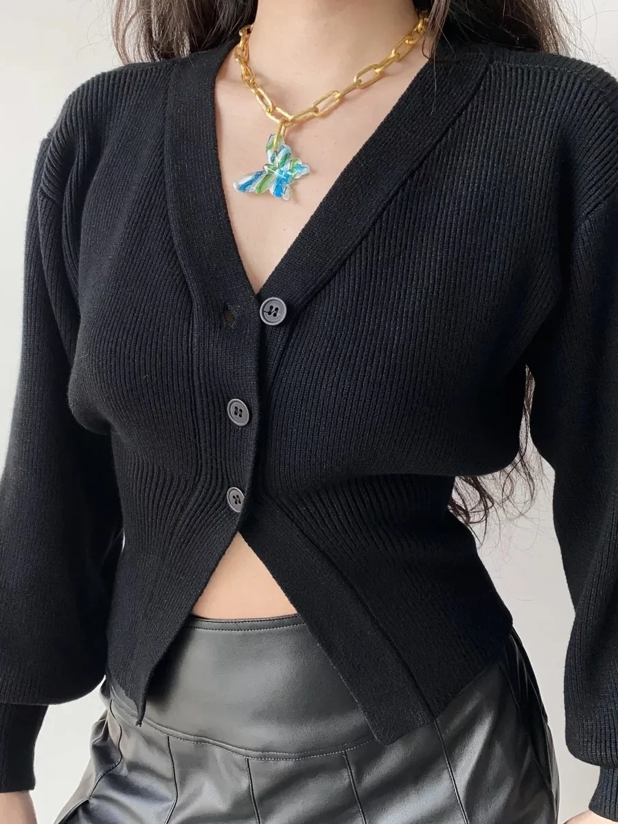 

Простой вязаный свитер с V-образным вырезом, женский свободный свитер с высокой талией, повседневные топы 2022, корейский осенне-зимний сезон ...