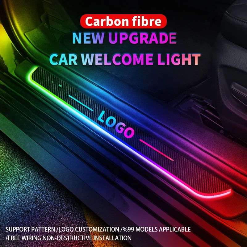 

Carbon fiber Customized Logo Car Door illuminated Sill Light Projector Lamp Power Moving LED Welcome Car Scuff Plate Pedal Light