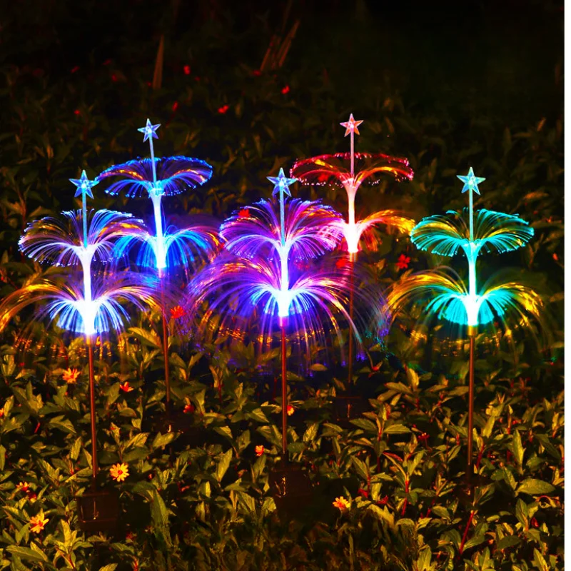 

6Pcs Christmas Outdoor Solar Lights Powered Landscape Decor Waterproof Colorful Fiber Optic Jellyfish Ground Inserted Lawn Lamps