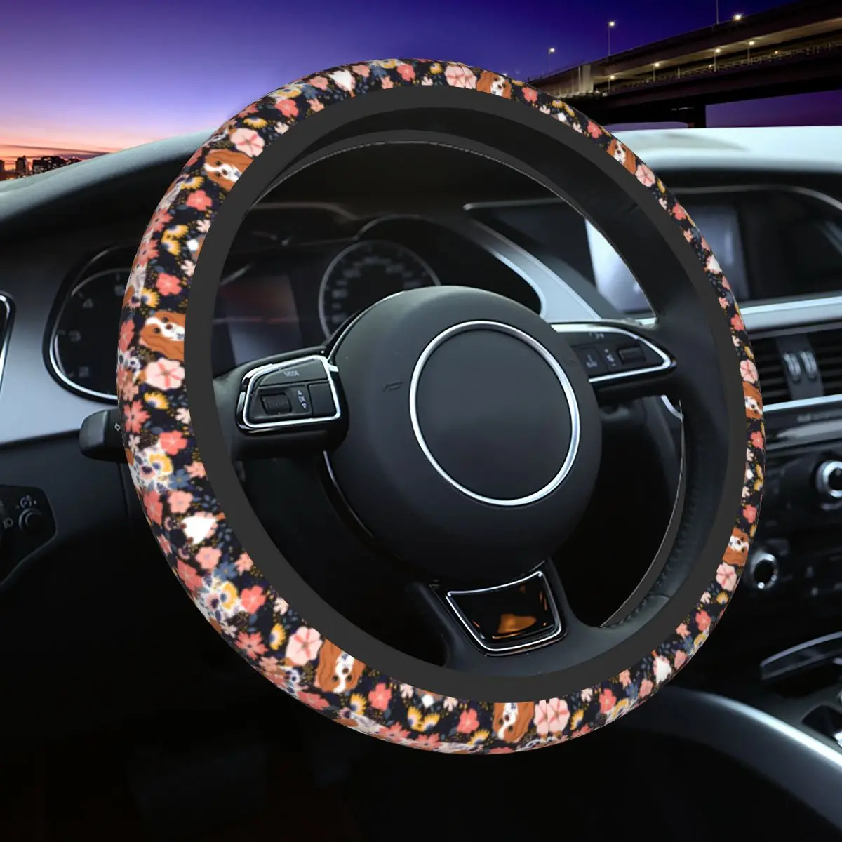 

Cavalier King Charles Spaniel Garden Steering Wheel Cover for Sedan Dog Car Steering Wheel Protector 15 Inch Auto Accessories