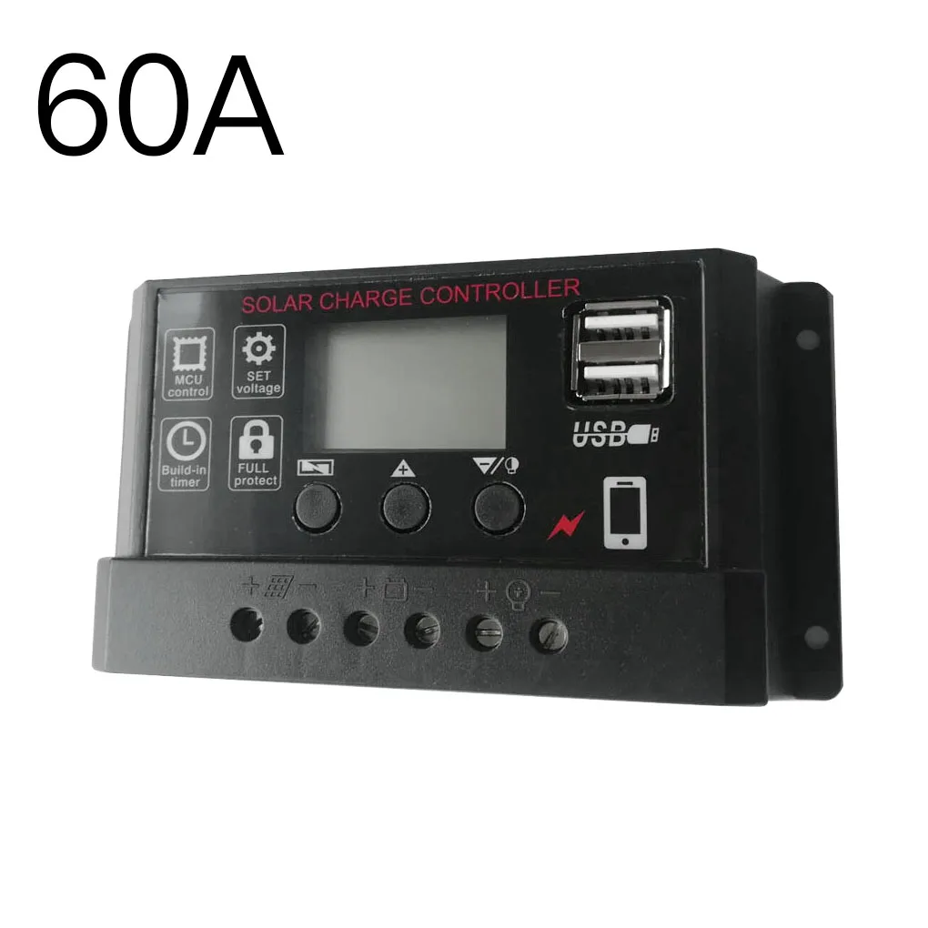 

Solar Panel Regulator Battery Charge Controller LCD Display Full 4-stage PWM Charge Management 10A Black 3 Button