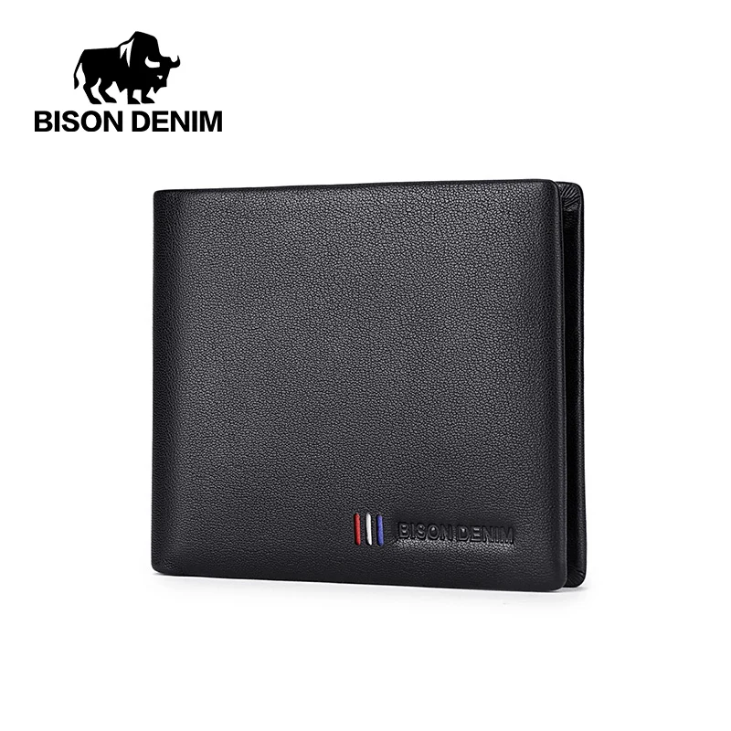 BISON DENIM 100% коровья кожа маленький кошелек Мужской Двойной кредитный держатель для