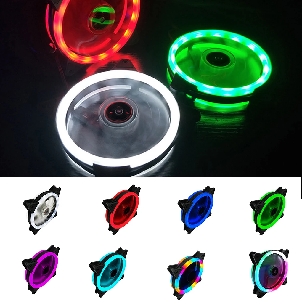 

Computer LED Fans Fashion Double-sided Low Noise 4-Pin Computer Power Supply Fan LED Light Heatsink Cooler