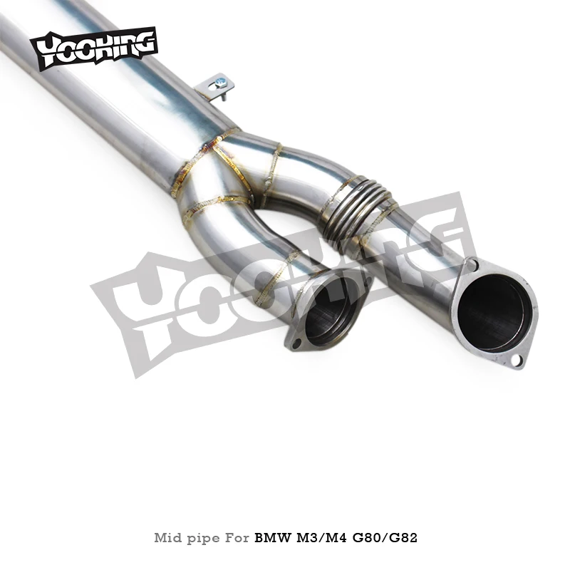 Фото Выхлопная труба YK 101MM для BMW M3/M4 G80/G82/G83 S58 3.0T 2021-2024, новый дизайн, 4-дюймовый одинарный мидпайп с резонатором №2