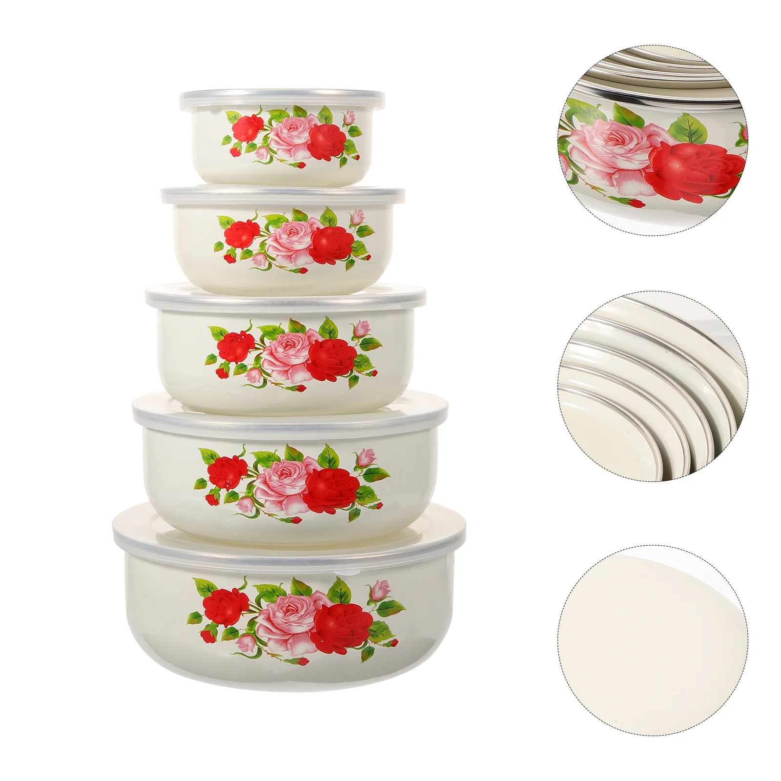 

Mixing Bowls Lids Set Enamel Basin Nesting Storage Fruit Cereal Ice Cream Salads Kitchen Serving