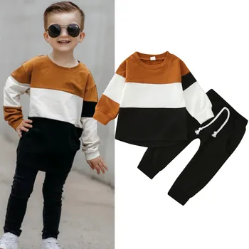 Toddler Boys Long Sleeve Clothes Sets Patchwork Color Block Tops Pullover+Pants Sets 2 Pcs Outfits Sweatshirt Sets 1 2 3 4 Years 1