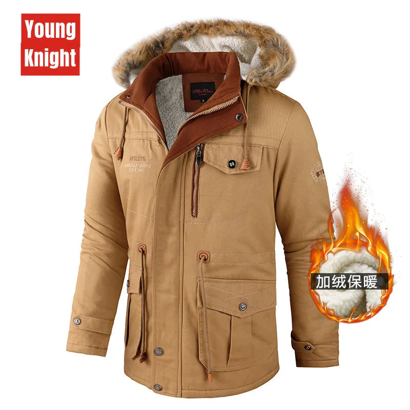 Men's medium length new cotton clothes autumn and winter new jackets high-end pure cotton fashion trend hooded Plush thick coat