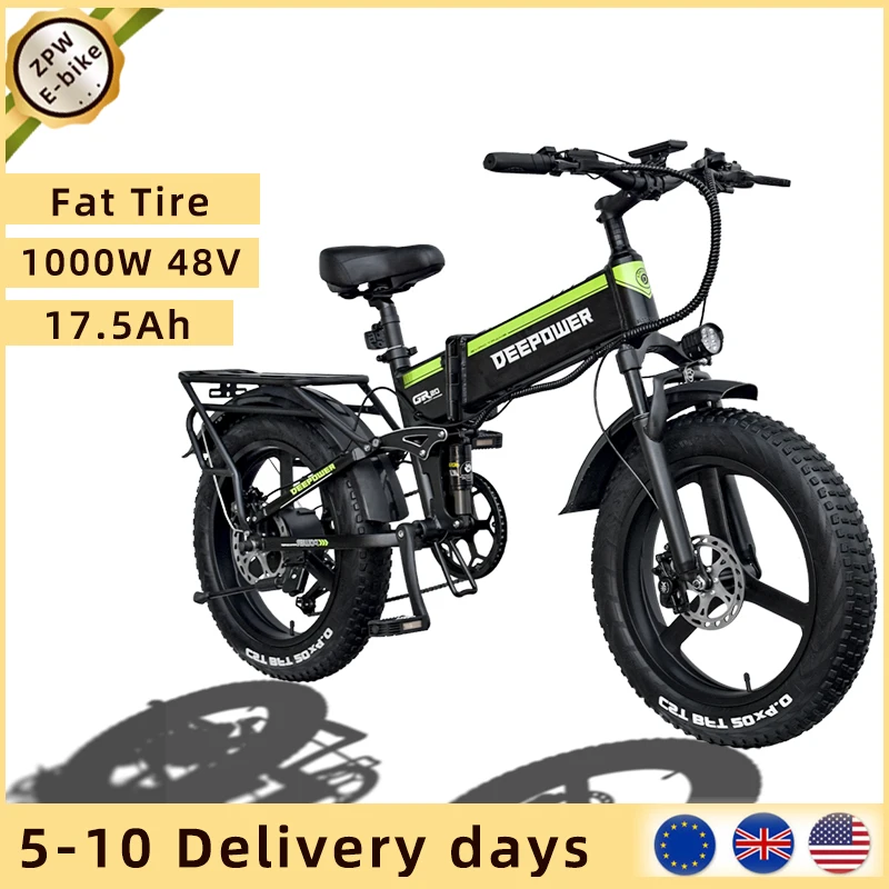 

Electric Off-Road Folding Bike Long Range Power-Assist 1000W 17.5Ah Fat Tire E-Bike for Adults 20 Inch Snow Bike 48V Battery