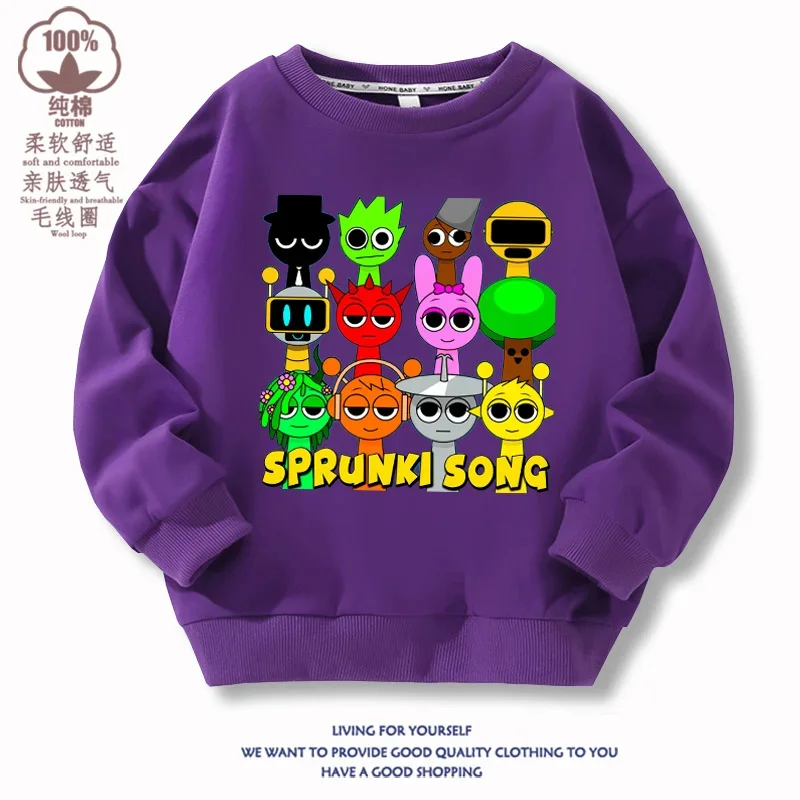 2024 Sprunki Sweatshirt Christmas Hoodie Funny Cartoon Game Figure Children's Cotton Clothing Fashion Kids Halloween Clothes