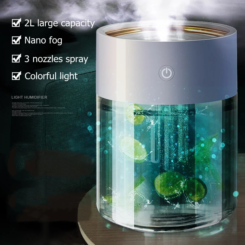 Triple Nozzles Household Ultrasonic Air Humidifier USB Aromatherapy Diffuser with LED Light Large Capacity Heavy Fog Mist Maker