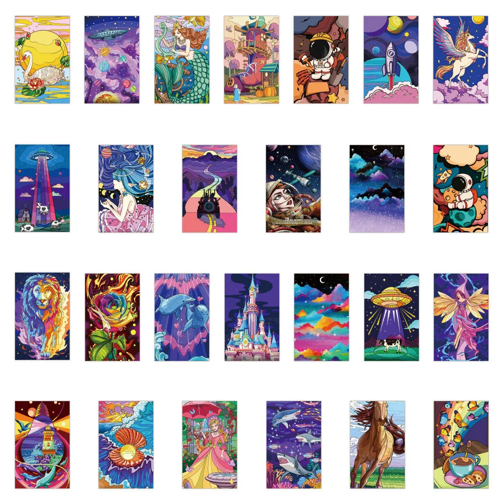 10/30/60 шт мультфильм эстетический вид улица ночь живопись печатает наклейки