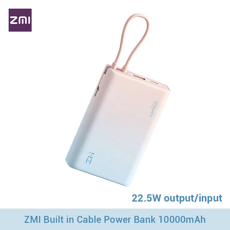 

Внешний аккумулятор ZMI со встроенным кабелем, 10000 мАч, 22,5 Вт, P17, Type-C, быстрая зарядка