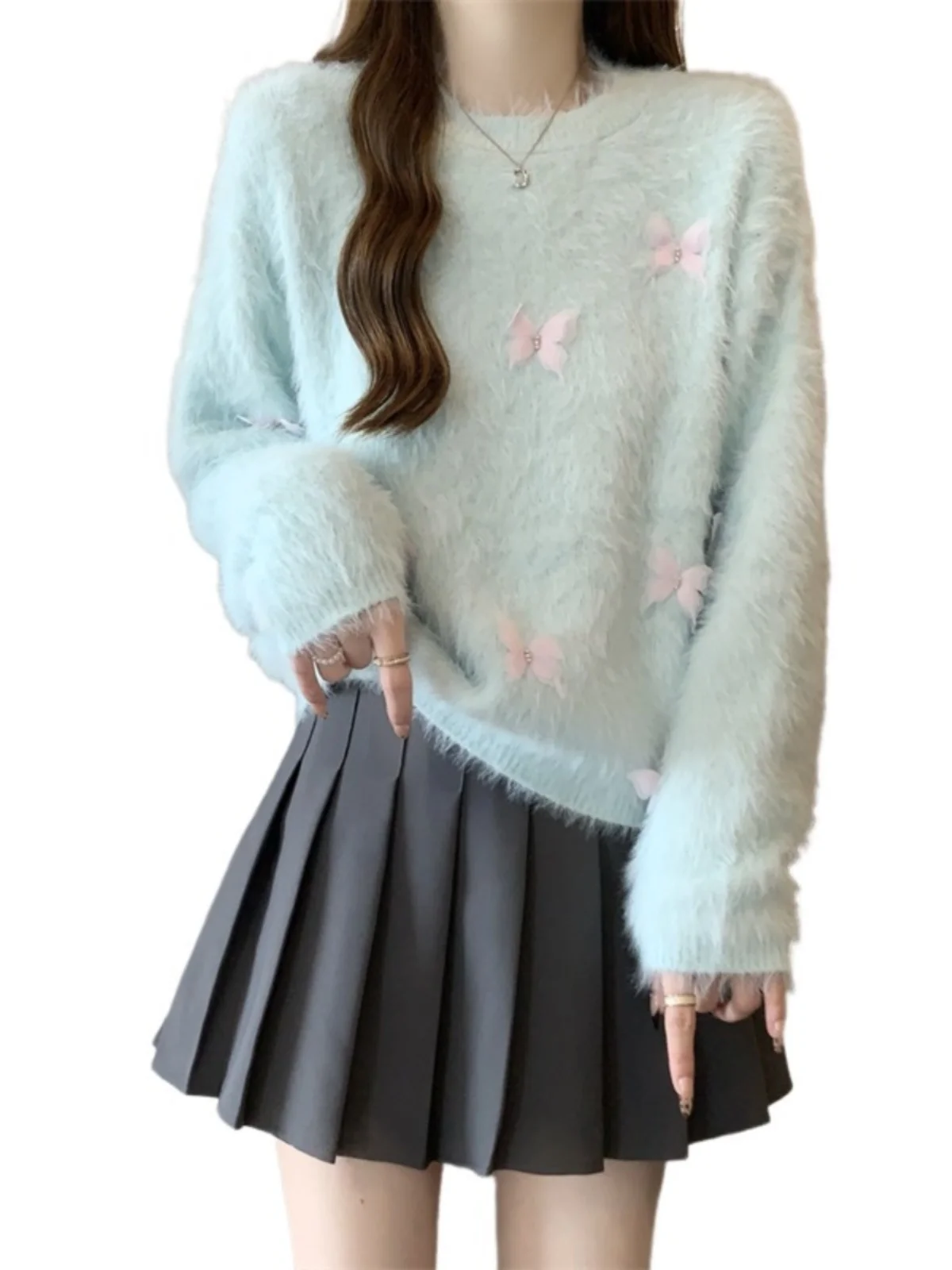 Белый норковый меховой свитер для женщин 2024 осень и зима новинка больших