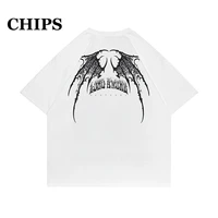 chips 2022 summer demon wings graphics anime print t shirt men streetwear hip hop t shirts high quality 100 cotton top tees
