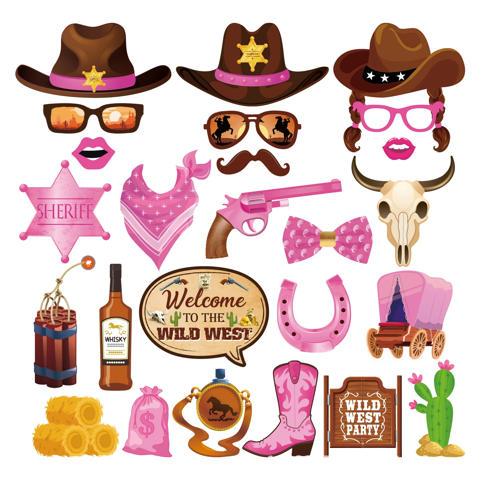 JOYMEMO 25PCS Western Cowgirl Theme Photo Booth Tools Welcome To The Wild West DIY Photo Props Girl Birthday Party Supplies