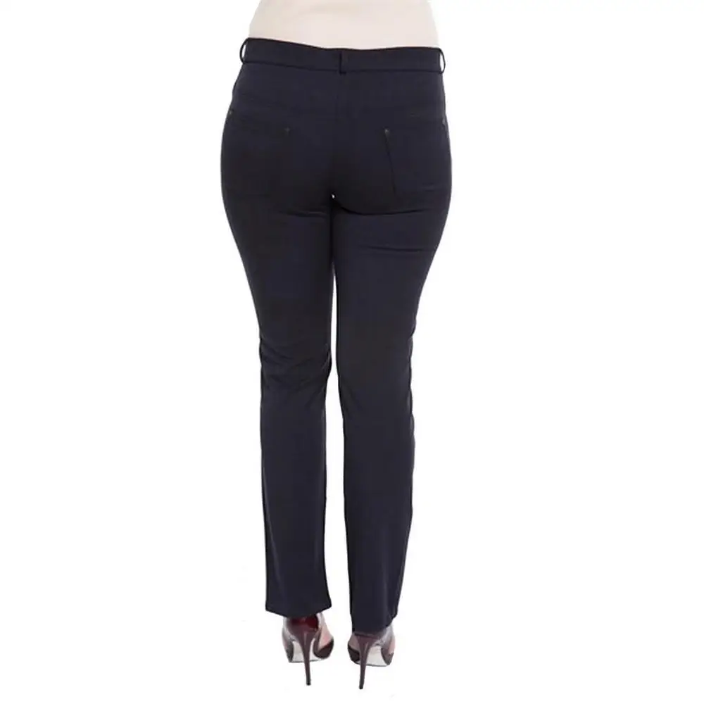Ftof women large size pants Rg1029G fabric high waist straight leg wrist length pocket gabardine zipper closure buttoned brown Lac