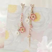 cute sweet romantic asymmetric flower pearl dangle drop earrings for women girls long tassel earrings party jewelry gift