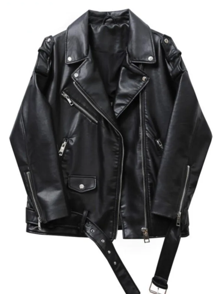 

Женская куртка из искусственной кожи ZA, однотонная простая повседневная куртка на молнии с поясом и карманами, весна-осень 2023