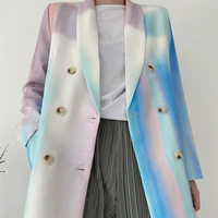 za women 2021 fashion double breasted tie dye print blazer coat vintage long sleeve pockets female outerwear chic tops jacket