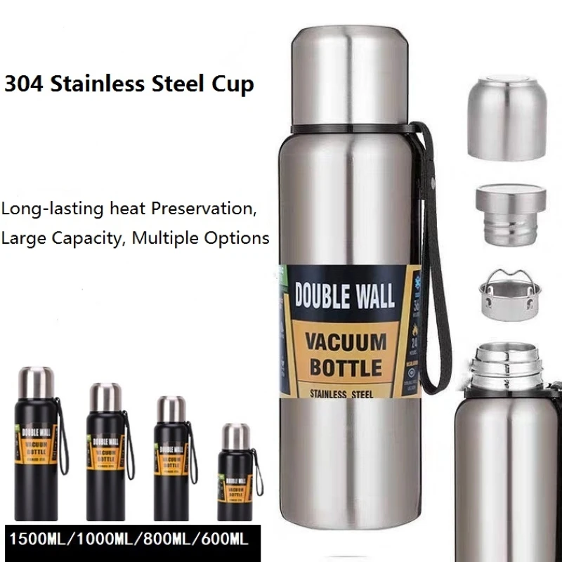

600/800/1000/1500ml Large Capacity Stainless Steel Double-Wall Thermos Bottle Outdoor Vacuum Water Flask Thermal Insulated Cup