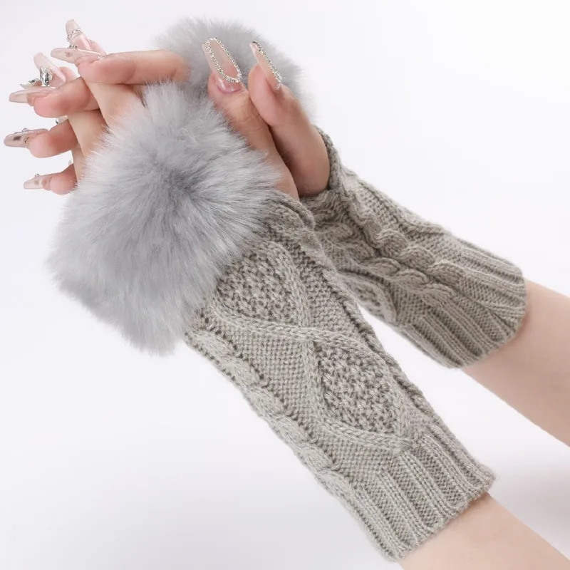 

Diamond-shaped Long Furry Gloves Winter Woolen Gloves Women's Fake Sleeves Knitted Warm Fingerless Arm Sleeves Guantes De Punto