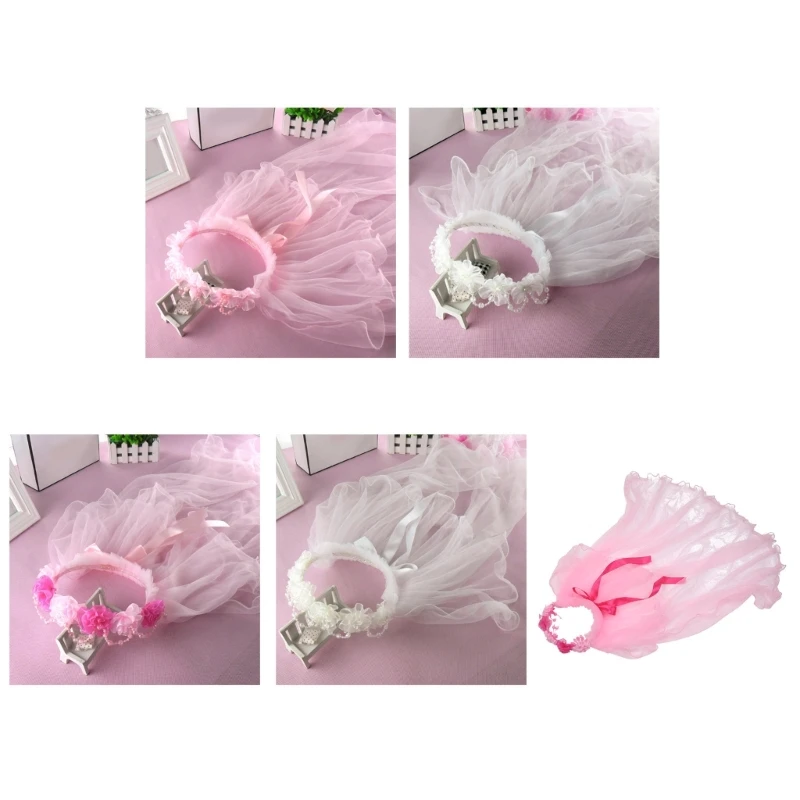 

Delicate Long Tulle Wedding Veils Pleated Flower Flower Girls Veil for Bride Marriage Wedding Party Accessories