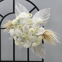 artificial flower row arrangement wedding arch decor floral ball party home backdrop hanging floral color golden dried pu fan