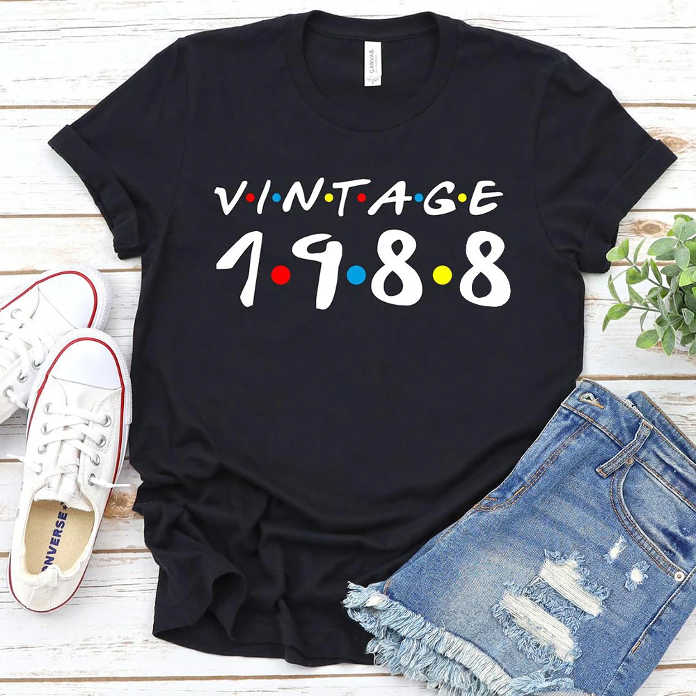 

Vintage 1988 Oversized T Shirt Women 32rd Birthday Party Woman Clothes 80s Grunge Cotton Tshirt Causal Loose Black Tops
