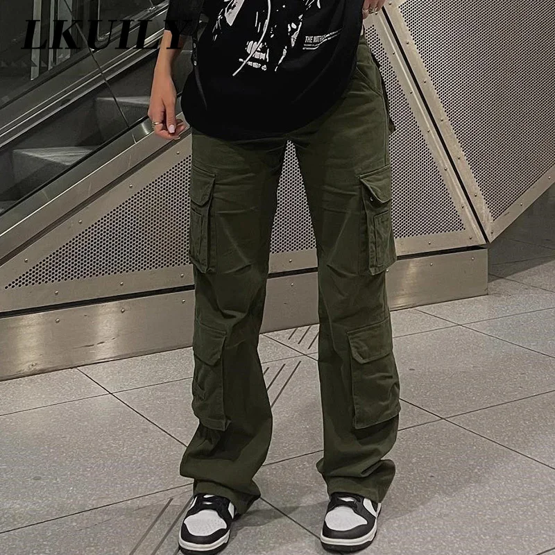 

2023 Vintage Y2k Cargo Pants Baggy Jeans Women Fashion 90s Streetwear Pockets Wide Leg High Waist Straight Denim Trousers Overal