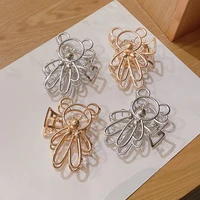 cute metal animals bear clip for female simple pearl hollow gold color silver color curling clip hair clips accessories jewelry