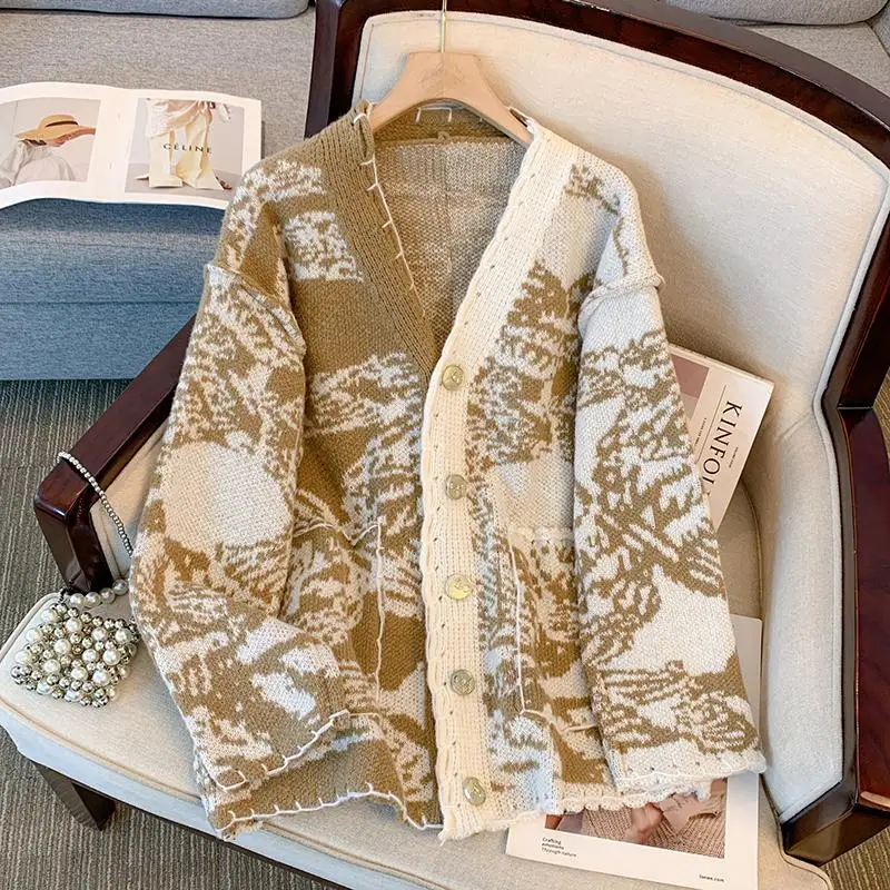 Женский вязаный кардиган с вышивкой Свободный теплый Осень-зима 2023