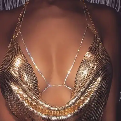 Summer Sexy Shiny Crystal Rhinestone Bra Bikini Chest Chain Bust Body Chain Jewelry Harness for Women Charm Beach Dress Necklace