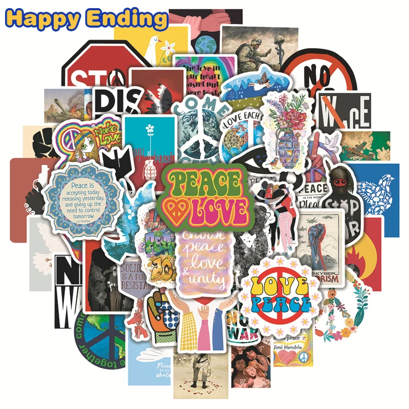 

10/30/50PCS Stop War And Love Peace Hot Vishly Cartoon Stickers Waterproof Travel Suitcase Phone Laptop Suitcase Toys Sticker