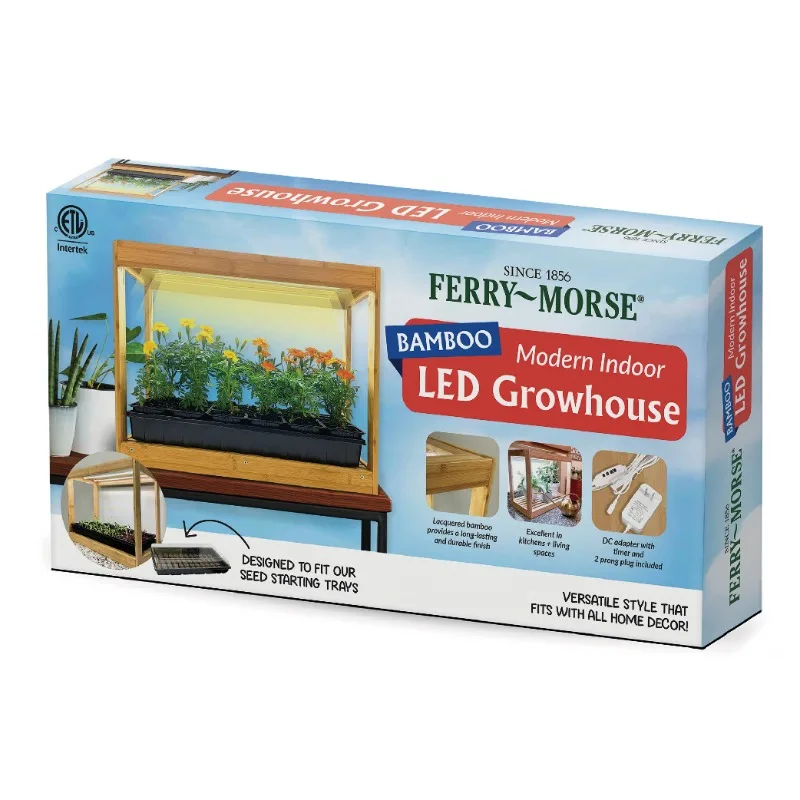 Ferry-Morse Bamboo Indoor LED Grow Light, Long Lasting and Durable Bamboo with DC Adapter and Timer- 22.5