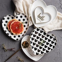 painted gold ceramic plate black and white heart breakfast plate fruit snack dish tableware cooking dishes kitchen utensils gift
