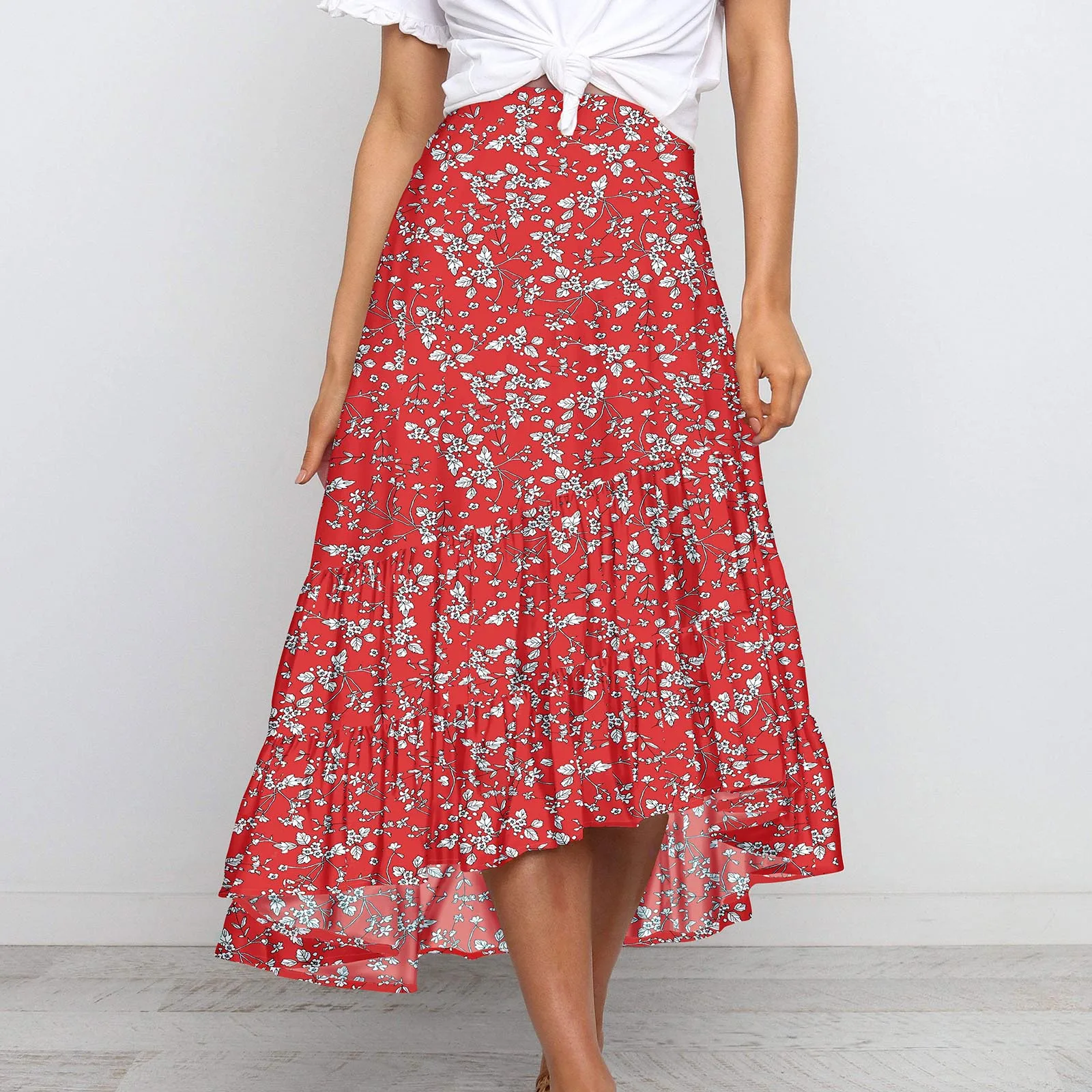 

Юбка миниатюрная Женская, модная шифоновая юбка средней длины с оборками и высоким цветком, Повседневная атласная искусственная юбка