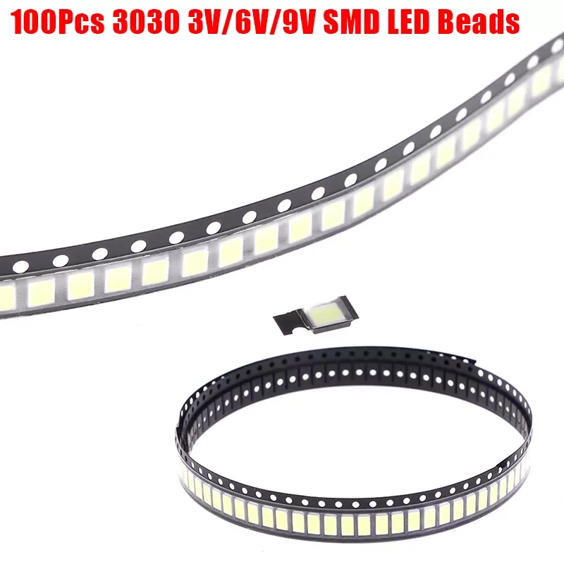 

Новинка 100 шт. 3030 SMD светодиодные Бусины 1 Вт 3 В/6 В/9 в холодный белый свет для ТВ светодиоды ЖК ТВ ПОДСВЕТКА светильник вые бусины