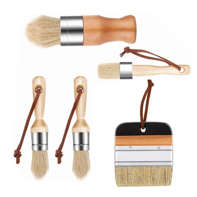 

5 Pcs Chalk And Wax Paint Brush, Mane Wooden Handle DIY Painting Arts And Crafts Wooden Decorative Wax Painting Project