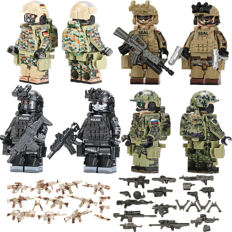 

Mini Mmilitary Camouflage Soldier Building Blocks Toys Alpha Russian Germany US Special Forces Marine Corps Action Figures Brick
