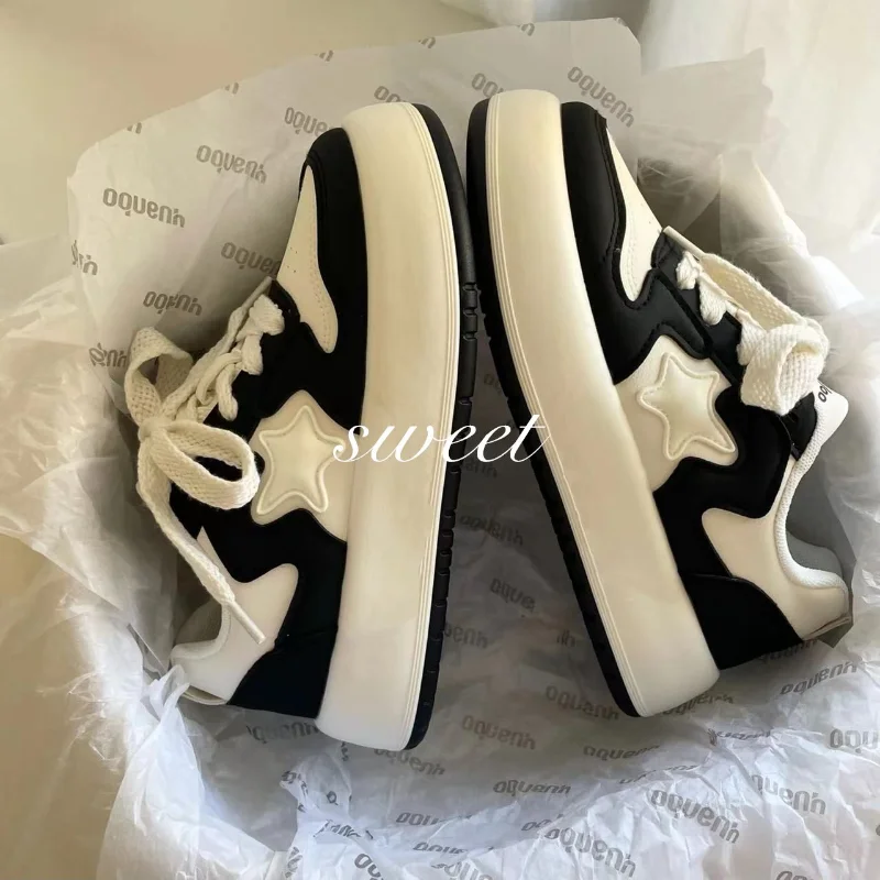Black White Kawaii Shoes Women's Sports Casual Vintage Platform Sneakers Korean Vulcanize 2023 Spring Tennis Female Flats