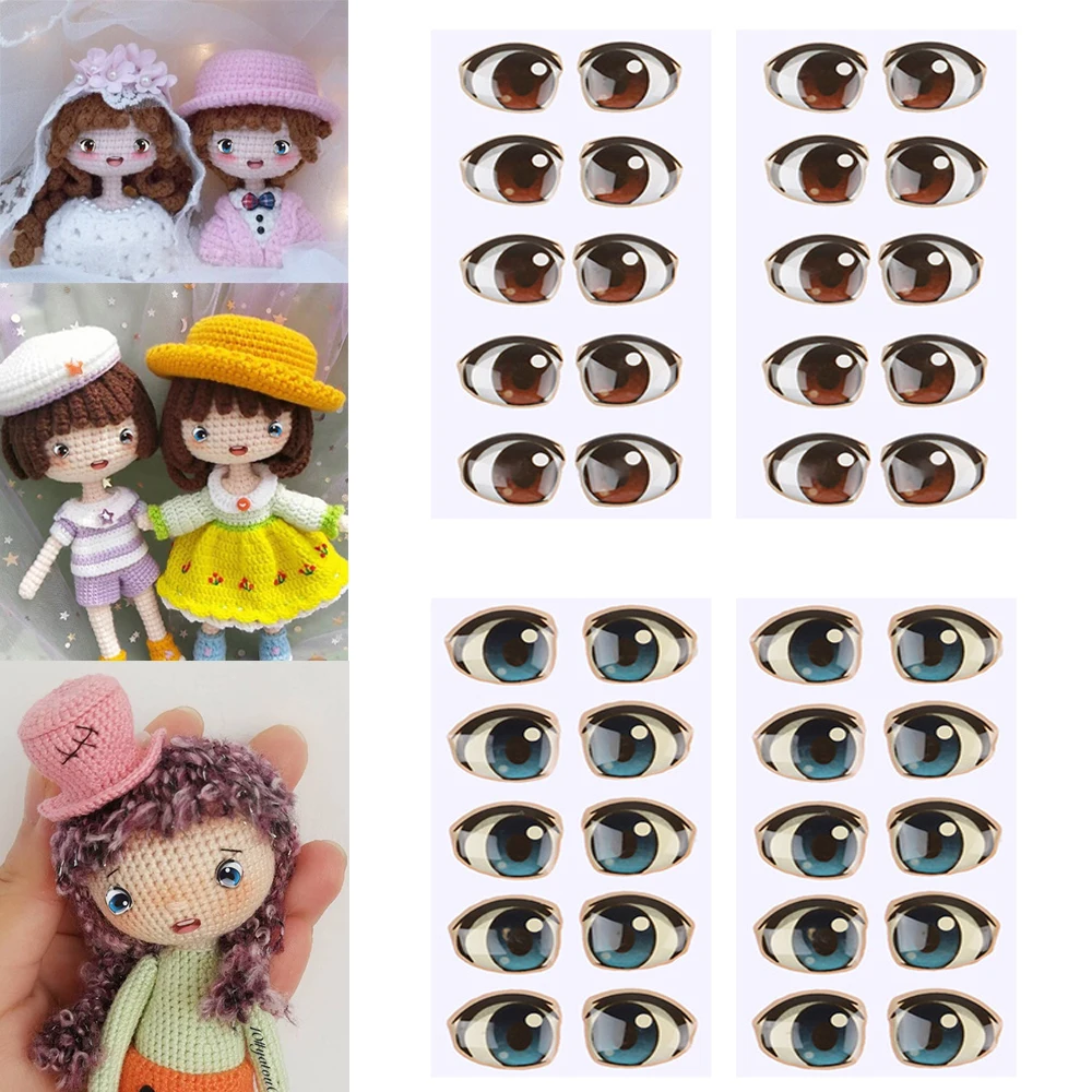 

10Pair Multistyles Cartoon Eyes Stickers Anime Figurine Doll Face Organ Paster Decals DIY Glass Eye Chips Paper Doll Accessories