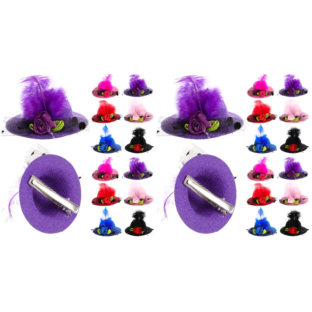 

24 Pcs Card Issuer Little Girls Hair Accessories Mini Mesh Plumage Hat Clip Decorative Top Toddler Tea Party
