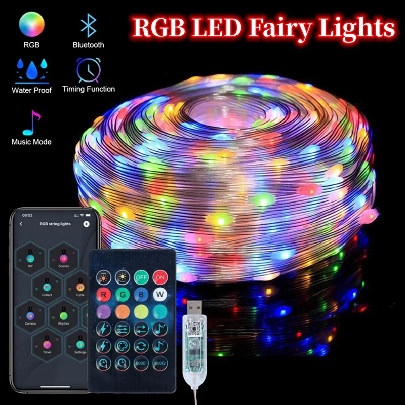 

WS2812B LED String Fairy Light Bluetooth RGBIC Smart App Controller DIY Christmas Tree Garland Lights USB 5V 5m 10m Party Light