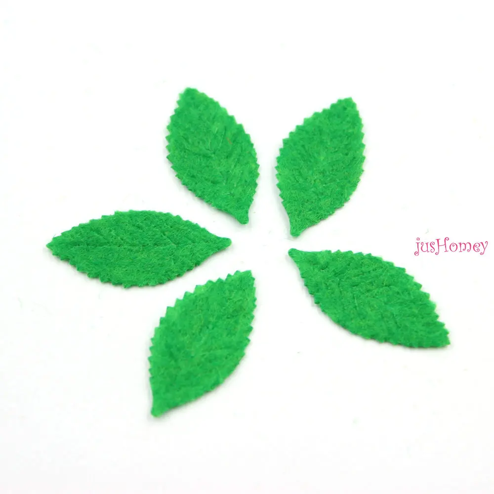100 шт. войлочные аппликации в виде зеленых листьев 30 х15 мм