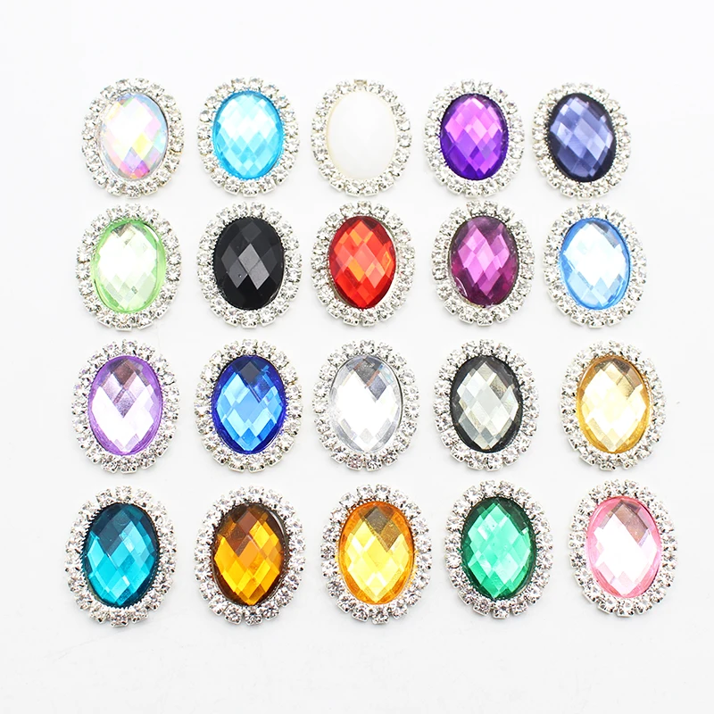 

10pcs 20*24mm Oval Acrylic Flat Bottom Metal Jewelry Diy Handmade Bow Gift Box Rhinestone Decoration