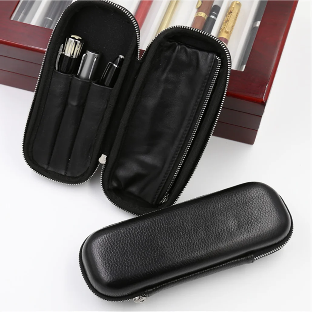 Genuine Leather Fountain Pen Case Cowhide Black 10 Pen Or 3 Pen Holder Case