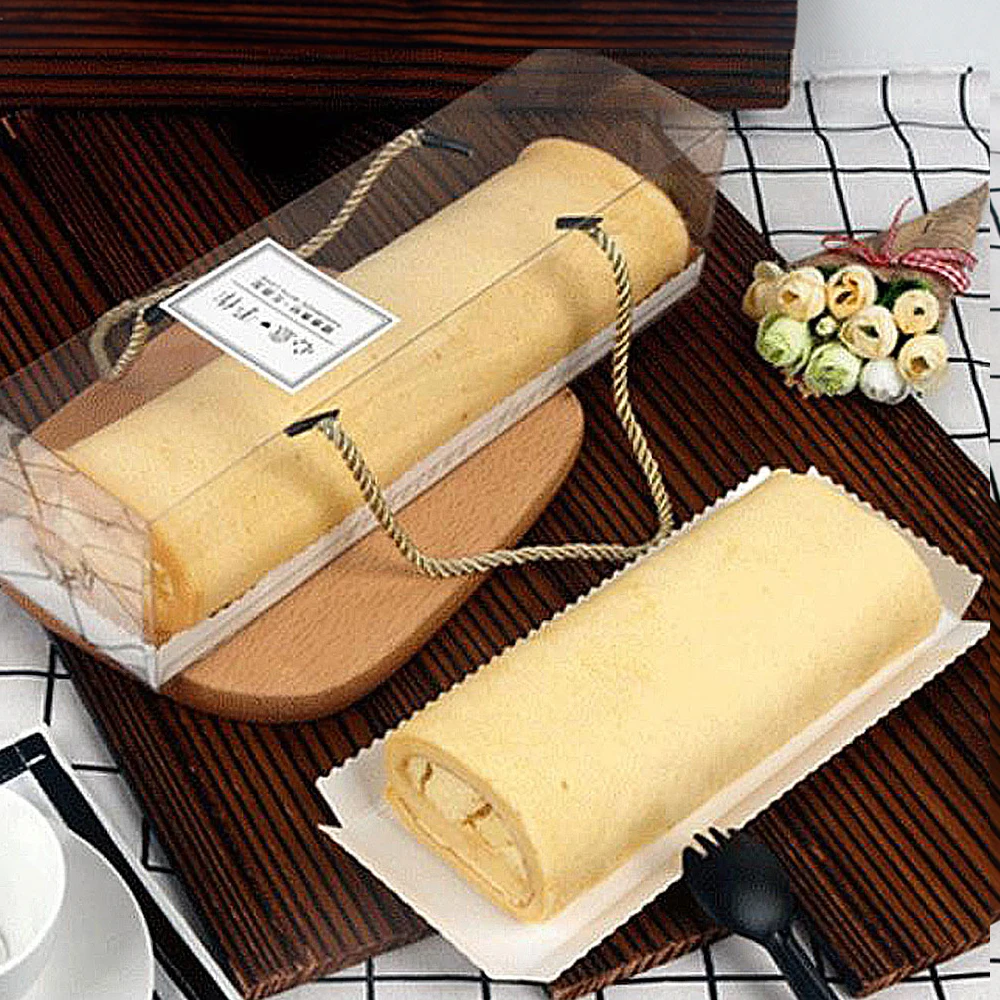

10PCS Rectangular Transparent Mousse Cake Swiss Roll Boxes with Handle PET Cupcake Baking Packaging Dessert Gift Box Party Favor