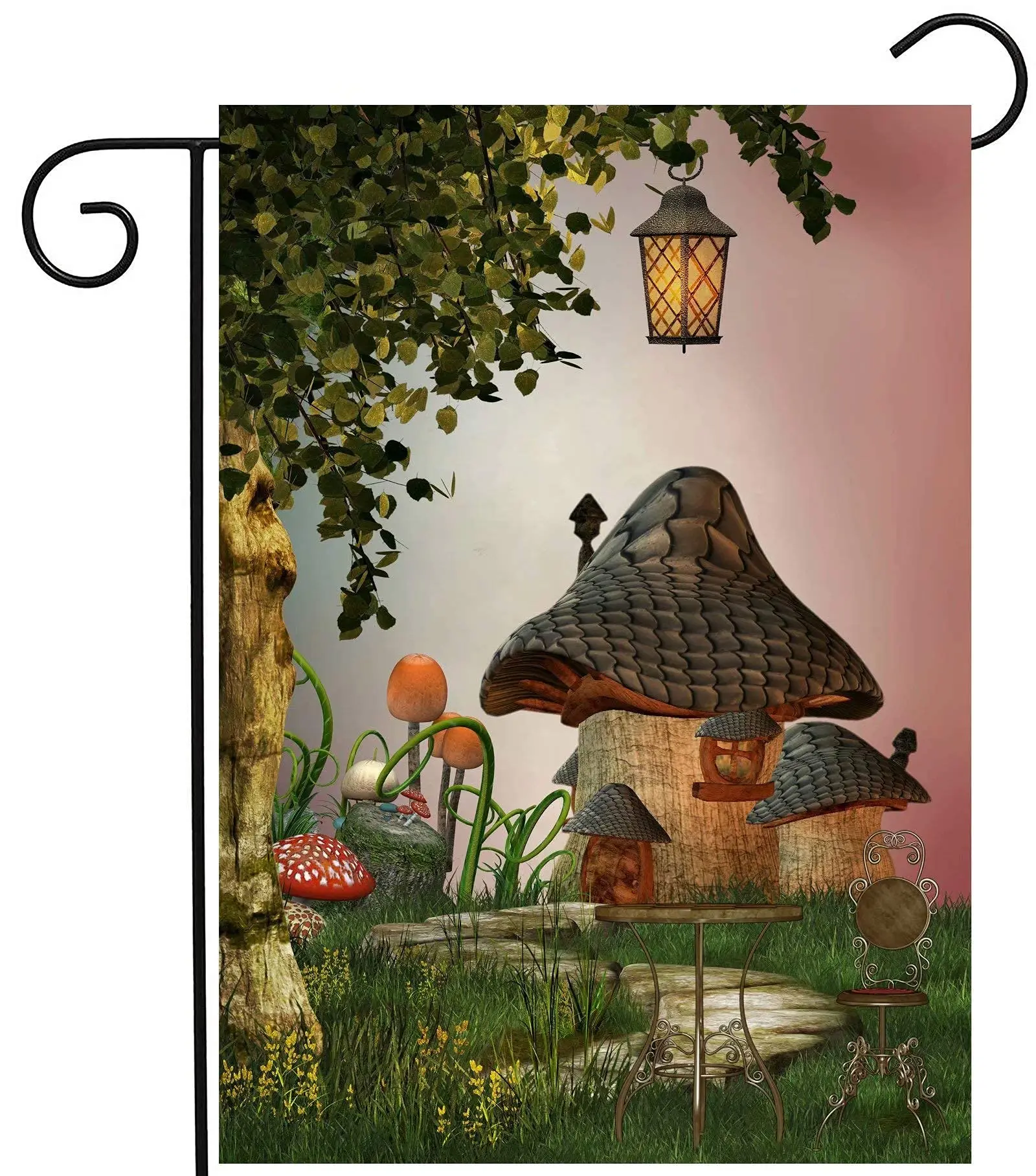 

Fantasy Fairy Tales Mushroom Garden Flag Tree Light Double Sided Yard Flags Polyester Welcome Flag for Patio Lawn Outdoor Decor