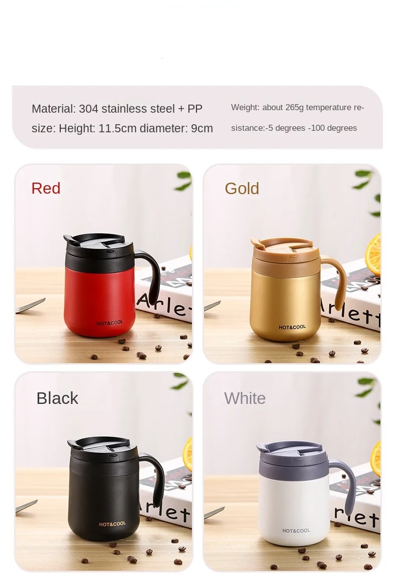 

500ML 304 Stainless Steel Insulated Cup With Handle Men's And Women's Insulated Cup Coffee Cup Office Vacuum Drinkware